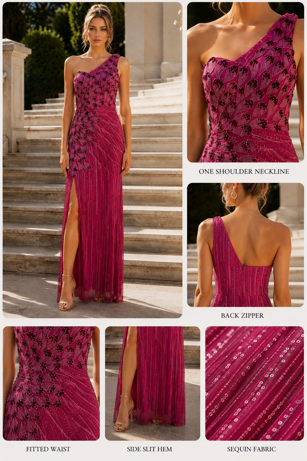 One Shoulder Sleeveless Sheath Bead Embroidery Long Dress