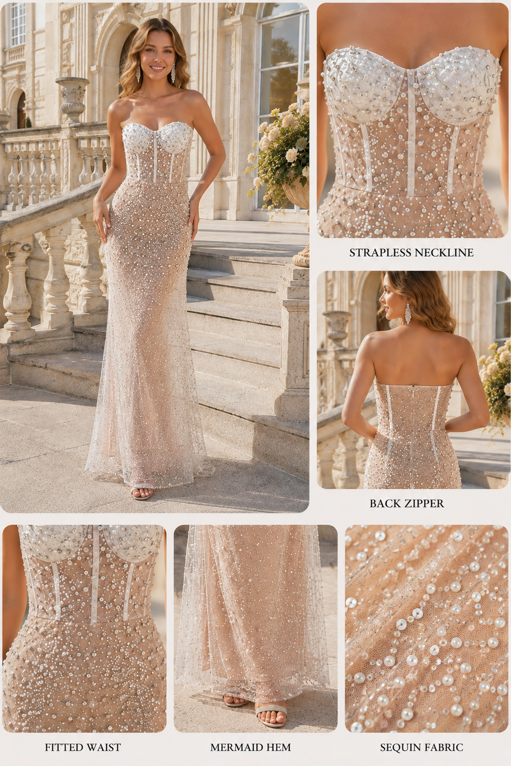 Sweetheart Strapless Mermaid Sleeveless Bead Embroidery Long Dress