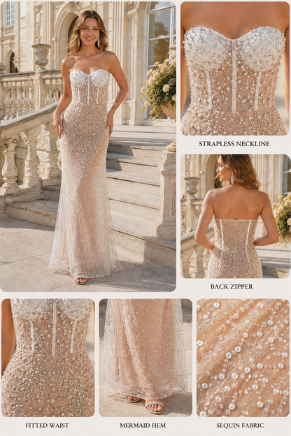 Sweetheart Strapless Mermaid Sleeveless Bead Embroidery Long Dress