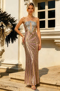 Strapless Bead Sleeveless Sequin Sheath Long Dress-HD2082
