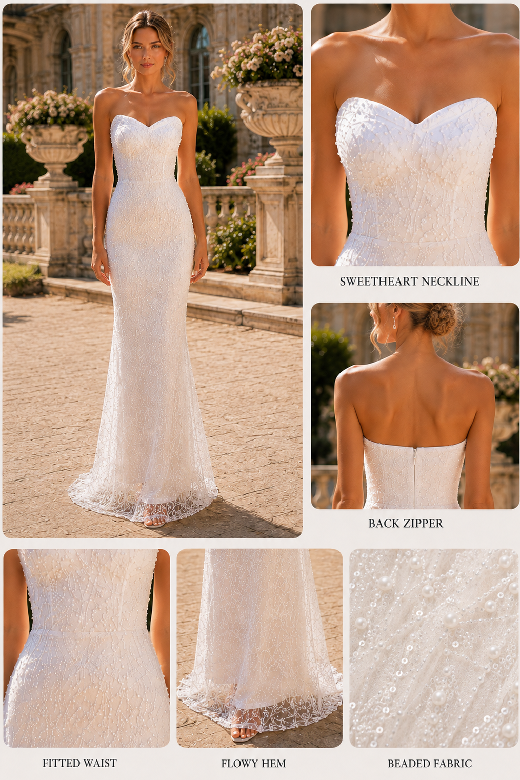 Sweetheart Strapless Bead Embroidery Sleeveless Mermaid Long Dress