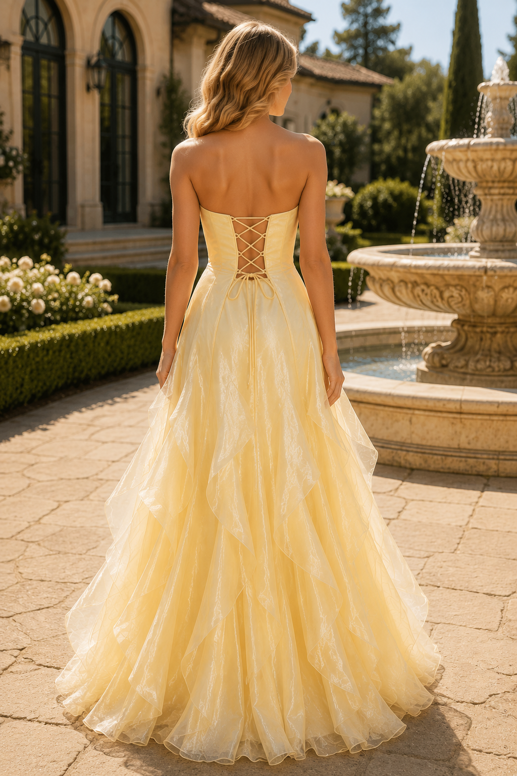 A-Line Strapless Ruffles Sleeveless Empire-Waist Long Dress