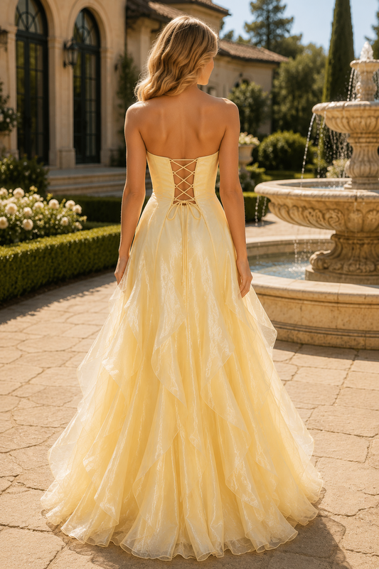 A-Line Strapless Ruffles Sleeveless Empire-Waist Long Dress