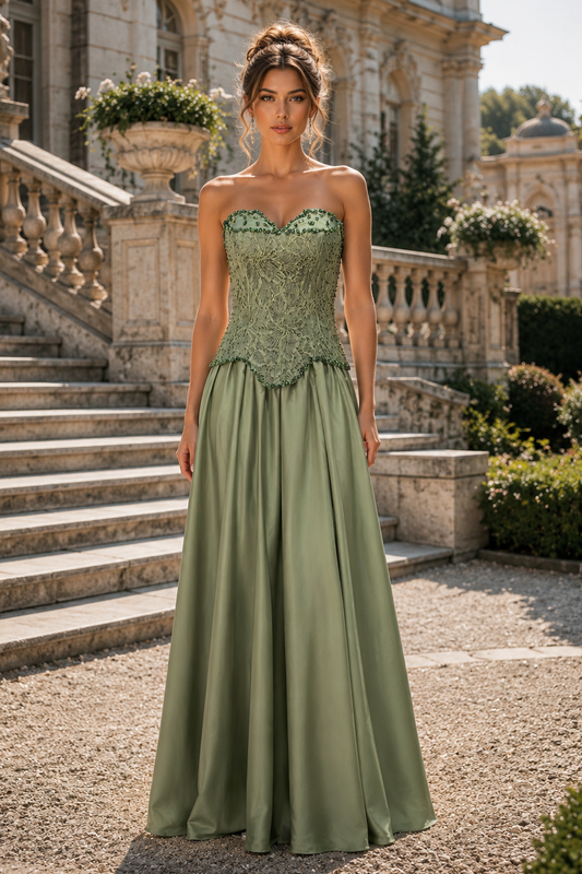 A-Line Strapless Sweetheart Pleats Empire Long Dress