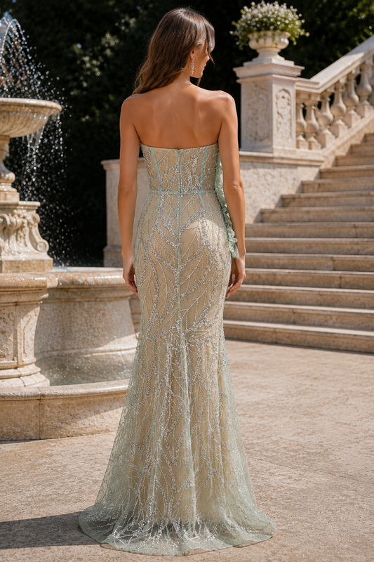 Bead Embroidery Strapless Sleeveless Mermaid Sweetheart Long Dress