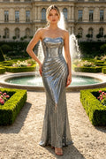 Glitter Strapless Pleats Sweetheart Mermaid Sleeveless Long Dress