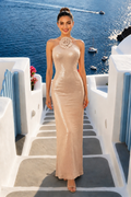 Halter Sleeveless Flower Sheath Long Dress