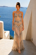 High Neck Bead Embroidery Sleeveless Mermaid Long Dress