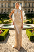 High Neck Sleeveless Bead Embroidery Mermaid Long Dress