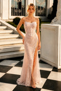 Mermaid Spaghetti Straps Appliques Lace Sweetheart Long Dress