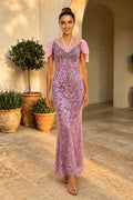 Off the Shoulder Bead Embroidery Long Dress