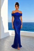 Off the Shoulder Mermaid Feather Long Dress