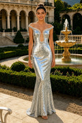 Off the Shoulder Mermaid Sequin Sleeveless Long Dress