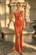 One Shoulder High Slit Glitter Mermaid Long Dress