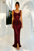 Sequin Straps Pleats Mermaid Sleeveless Long Dress