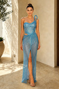 Sleeveless Tulle Pleats Slit Sleeveless Long Dress