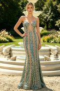 Spaghetti Straps Bead Embroidery Sweetheart Mermaid Sleeveless Long Dress