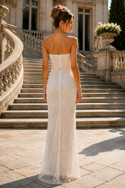 Strapless Bead Embroidery Sleeveless Scoop Neck Long Dress