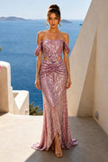 Strapless Off the Shoulder Mermaid Sequin Long Dress