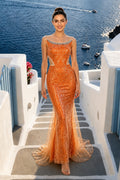 Strapless Scoop Neck Bead Embroidery Mermaid Sleeveless Long Dress