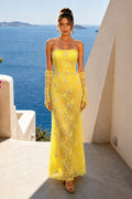 Strapless Scoop Neck with Gloves Lace Long Dress