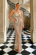 Strapless Sleeveless Bead Embroidery Sheath Long Dress-