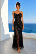 Strapless Sleeveless Empire Sweetheart Bead Embroidery Long Dress
