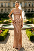 Strapless Sleeveless Sequin Twist Scoop Neck Long Dress