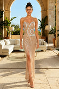 Strapless Sweetheart Sleeveless Bead Embroidery Long Dress