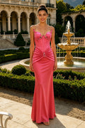 Strapless V-Neck Satin Pleats Sleeveless Long Dress