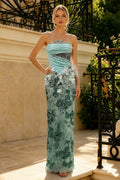 Strapless Scoop Neck Bead Embroidery Sleeveless Long Dress