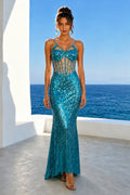 Straps Sleeveless Sequin Mermaid Long Dress