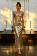 Straps V-Neck Sleeveless Sheath Glitter Long Dress