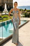 Sweetheart Sequin Sleeveless Pleats Mermaid Long Dress