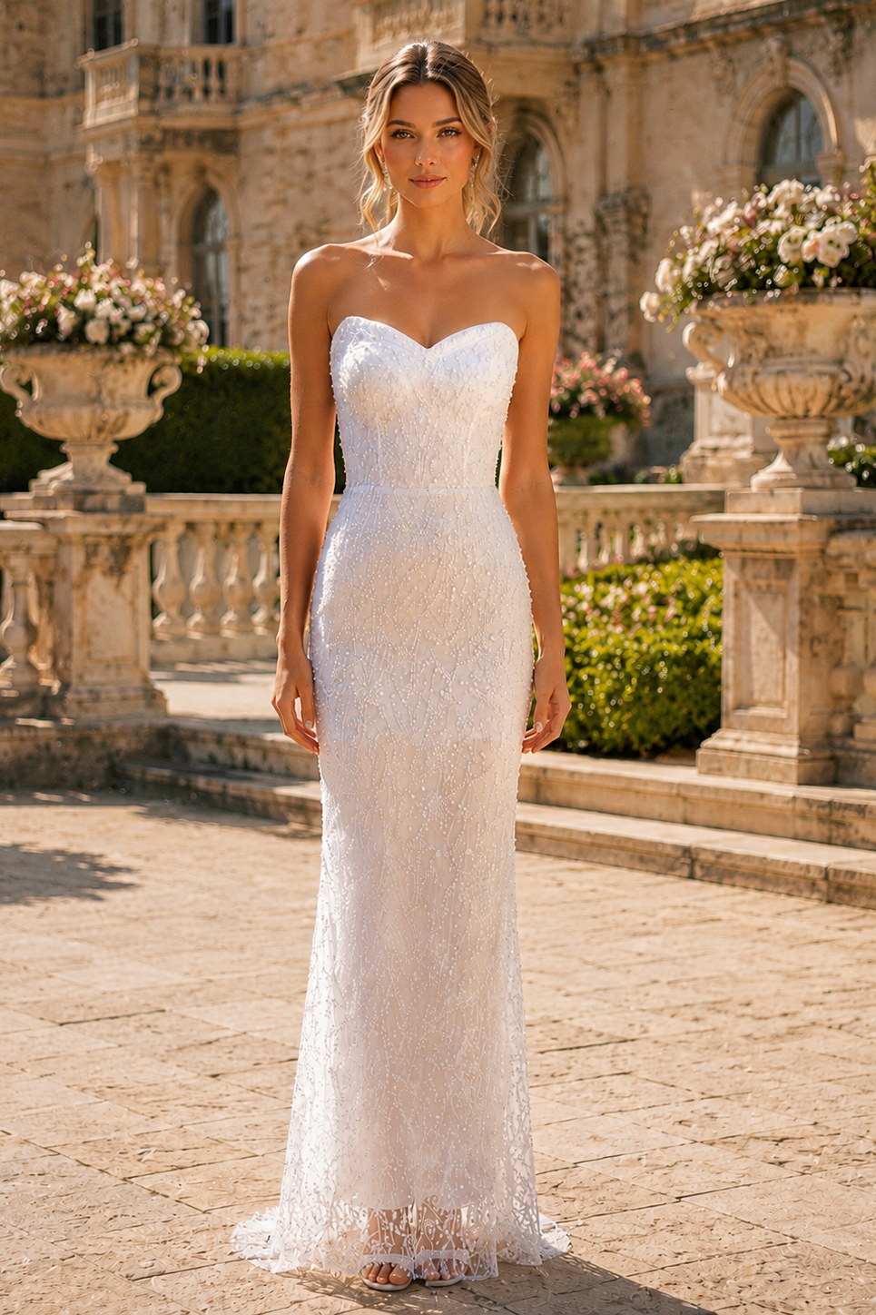 Sweetheart Strapless Bead Embroidery Sleeveless Mermaid Long Dress