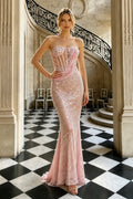 Sweetheart Strapless Sleeveless Mermaid Bead Embroidery Long Dress -
