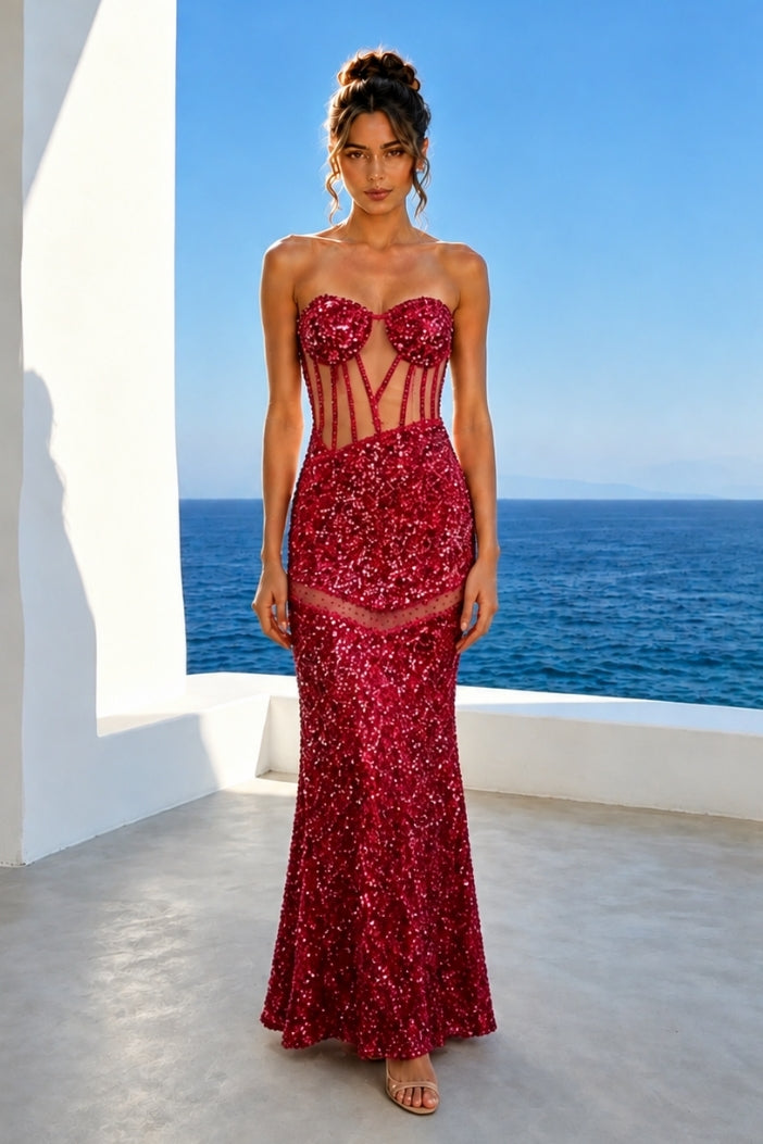Sweetheart Strapless Sleeveless Mermaid Sequin Long Dress