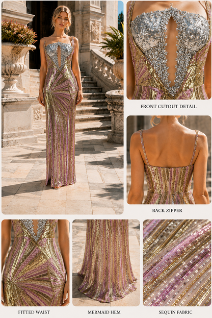 Strapless Bead Sleeveless Sequin Sheath Long Dress